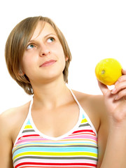 Cute lady with citrus fruit