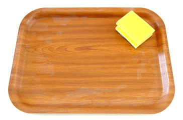 isolated wooden tray composition with space for text