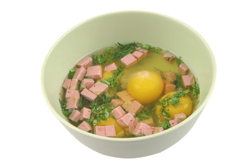 broken egg and sausage