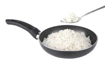white rice on fry pan