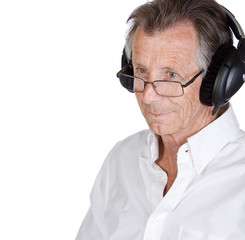 Isolated Shot of Senior Man with Headphones