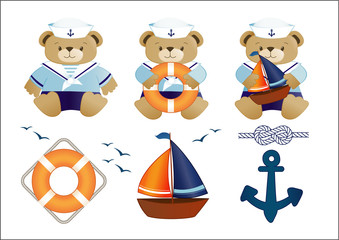 little sailor teddy bears - obrazy, fototapety, plakaty
