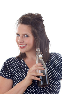 Woman with a refreshing beverage in her hand; isolated