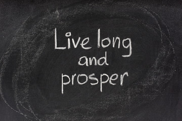 live long and prosper salute on blackboard