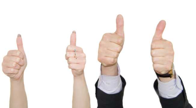human hands showing okay sign isolated over white