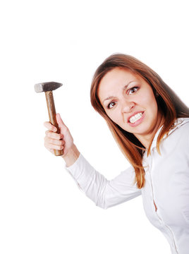 Crazy woman with hammer