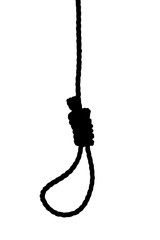 A silhouette of a hanging noose isolated on white