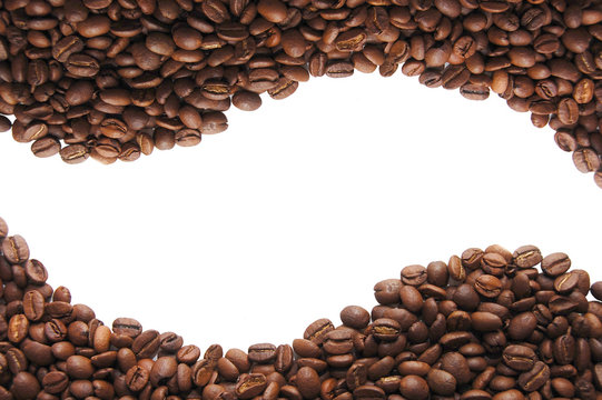 aromatic coffee beans on white background