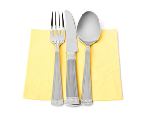 knife, fork and spoon on table-napkin