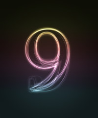 Shiny font. Glowing number 9.