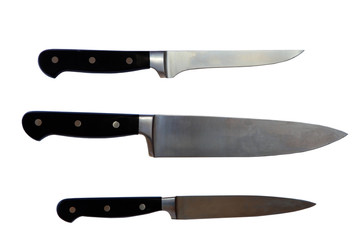 three Metal knives isolated on white background