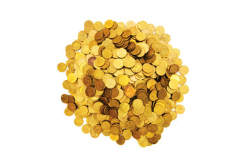 Pile of golden  coins isolated on white