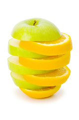 Sliced orange and apple isolated on the white