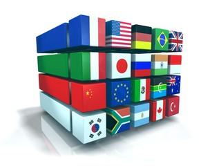 Pays G20 mondial cube 3D fond blanc