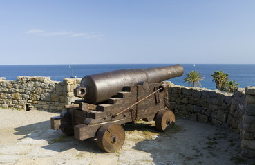 Fototapeta na wymiar Old cannon na morzu