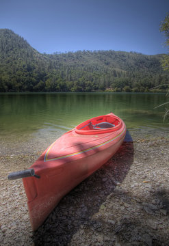 HDR image of kayak on beach