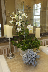 Stylish decor in a luxurious bathroom.