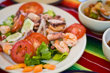 Mexican seafood salad with shrimp and calamari