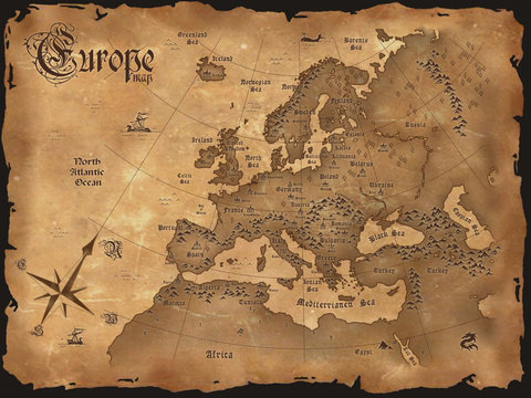 Vintage Europe map  horizontal