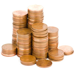 euro cents on white background