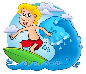 Surfer boy with clouds