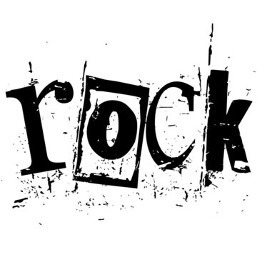 the word rock written in grunge cutout style