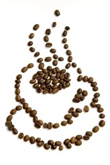 Coffee cup silhouette. Coffee beans.