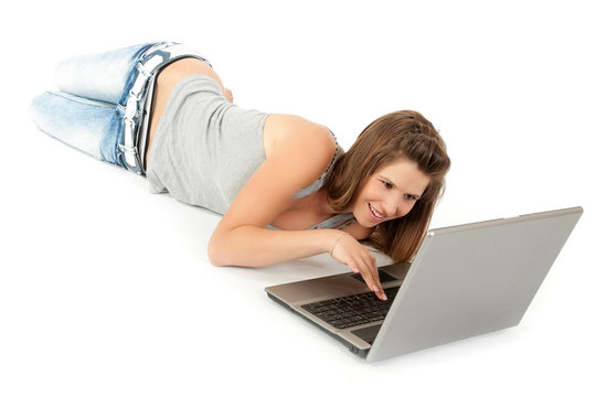 Beautiful Sixteen Year Old Teen Girl With Laptop Computer