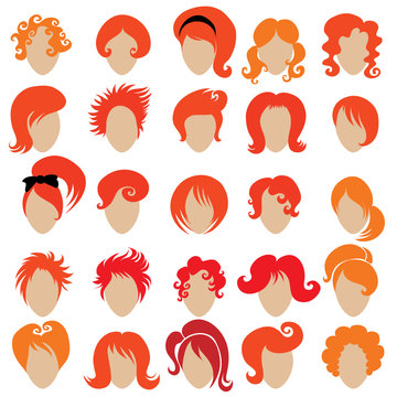 Big Set Of Vector Red Hair Styling 3