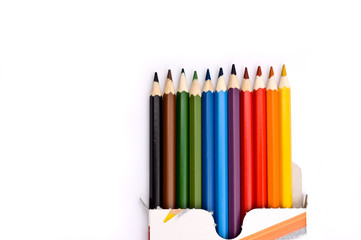 A box of colorful pencils