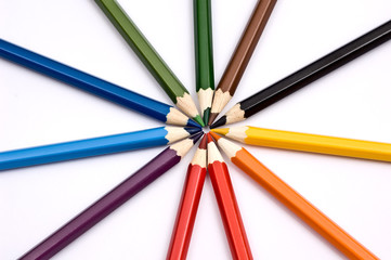Colorful pencils forming a circle