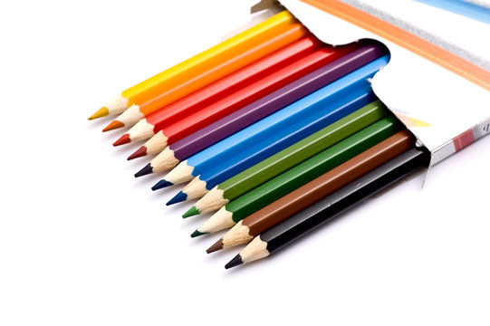 A box of colorful pencils