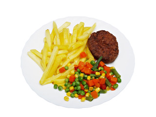 cutlet with fried potatoes and salad