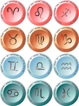 Zodiacal signs - multi-coloured buttons