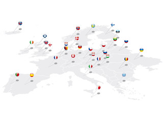 Europa Pins mit Flaggen - obrazy, fototapety, plakaty