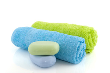 colorful towels with soap