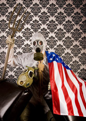 Gas Mask, American flag   - obrazy, fototapety, plakaty
