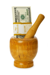 Financial concept - money in the mortar