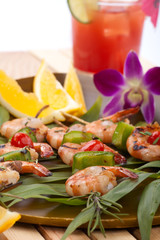 Grilled shrimps, tropical