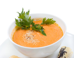 cream soup. on a white
