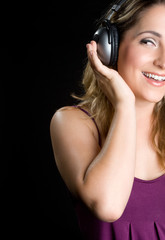 Naklejka premium Smiling Headphones Woman