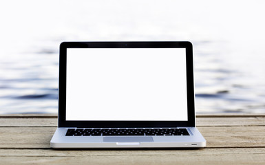 Laptop on a footbridge
