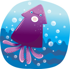 squid in the water with bubbles