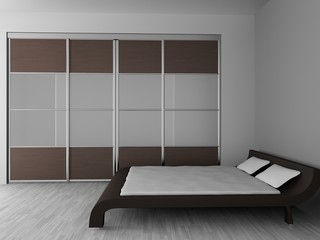 wardrobe and bed