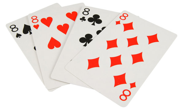 four eights playing cards isolated on white background