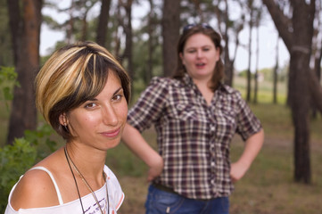 Fototapeta premium two young attractive woman outdoor