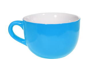 blue, cyan Cup on the white background (isolated).