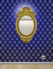 golden mirror on wallpaper