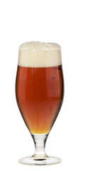 Alcohol dark beer glass with froth isolated over white.