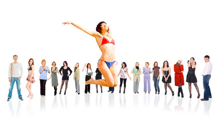 group of people isolated over white